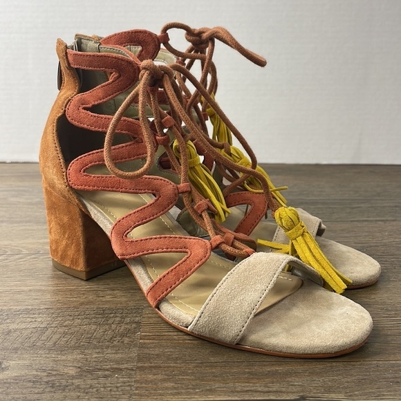 Marc Fisher Women’s Frayz Leather Block Heel Open Toe Sandal, Tan Brown, sz 6.5 - Picture 5 of 10